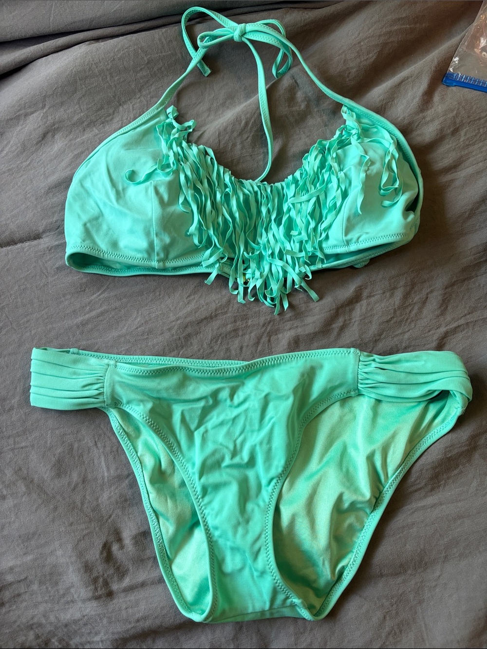 Victoria Secret Fringe Halter Bikini Set in Seafoam Green